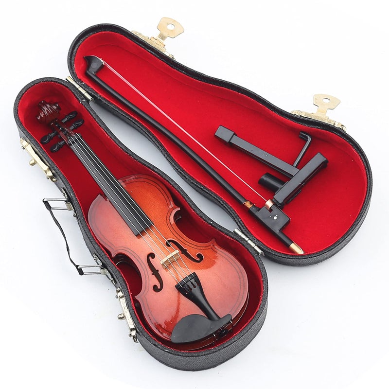 Dselvgvu Wooden Miniature Violin with Stand, Bow and Case Mini Musical Instrument Violin Replica Collectible Figurines Dollhouse Accessories Model Home Decoration Display Ornament (5.63"x2.05"x0.75") - Image 4